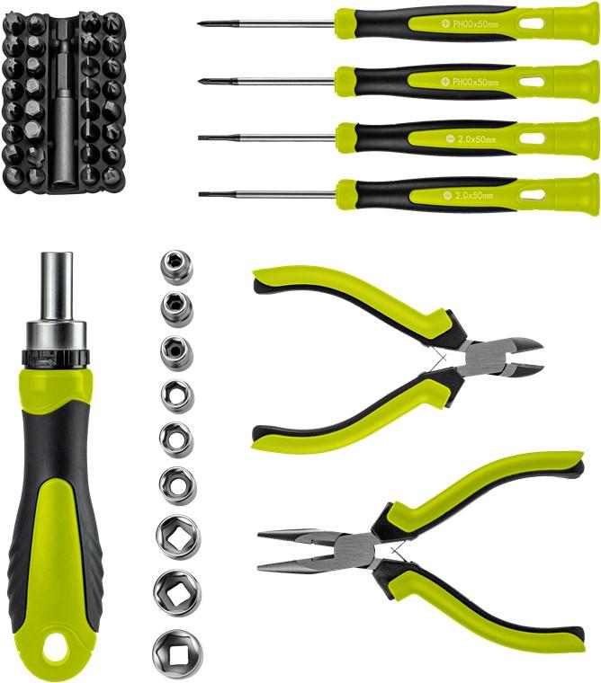 Assortiment outillages polyvalent pour l'électricité et l'électronique / 49 pièces