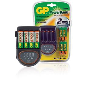Chargeur gp powerbank h500 avec 4 batteries aa nim