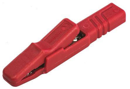 Pince crocodile isolée cat1  60vcc 25a - prise arrière 4mm - (ak 2 s ) hirschmann rouge