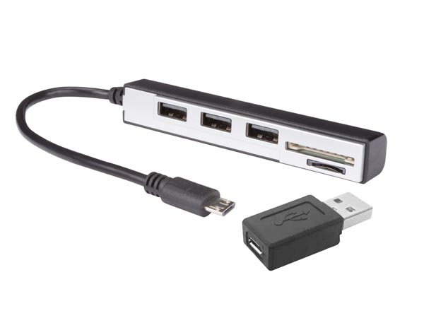 Usb 2.0 - lecteur de cartes micro usb sd/microsd (2-en-1)+ hub usb à 3 ports