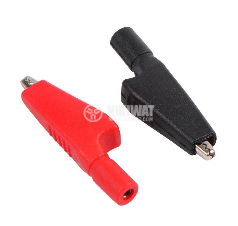 E44-Pince crocodile pour fiche banane (4mm) (multimètre  ,oscilloscope,gbf) / 5a / 2 pieces (noir et rouge) à 3,90 €