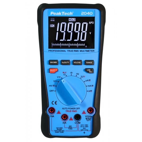 Multimètre numérique haut de gamme peakteck 20000 points, barre graphique, 1000v, true rms, usb