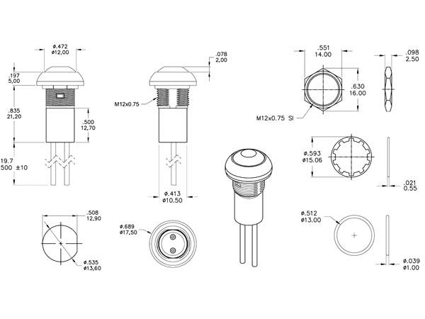 Poussoir metallique rond avec capuchon vert -  off-(on)