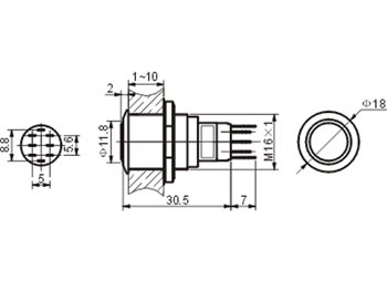 Interrupteur rond metallique off-on