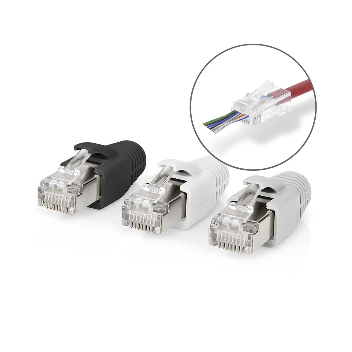 Connecteur rj45 cat6a à sertir (pass through) lot de 10 pièces + manchons