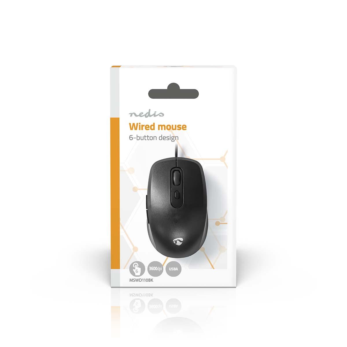 Souris filaire 6 boutons 1200 / 1800 / 2400 / 3600 dpi | ppp (dpi) réglable noire