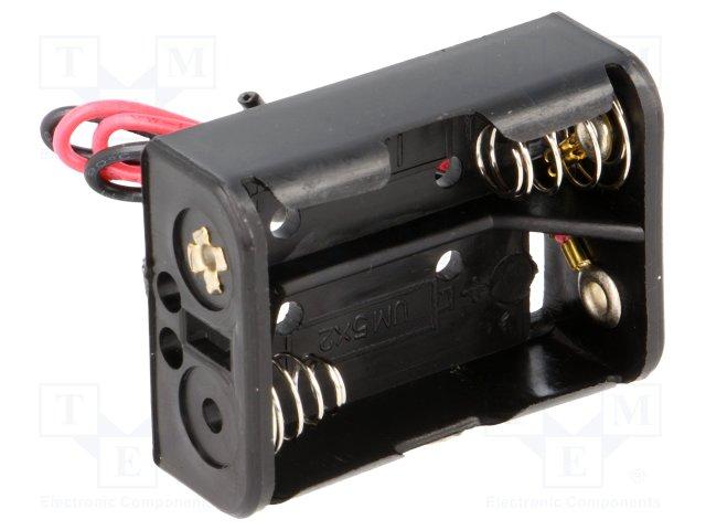 Boîtier Coupleur Pour 3 Piles AAA 1,5V - Sortie Par Fil Repéré - Noir - Alarme