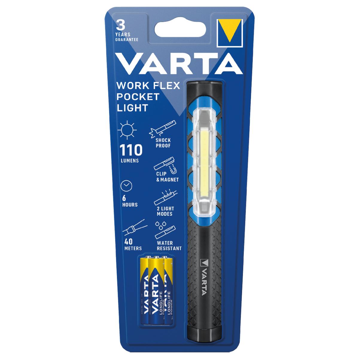 Lampe de poche led work flex line, varta, 110lm, incl. 3 piles alcalines aaa