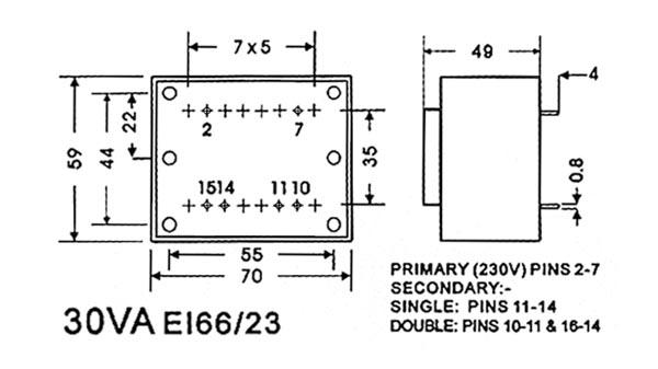 Transfo moul? 30va 18 volts 70x59x49mm