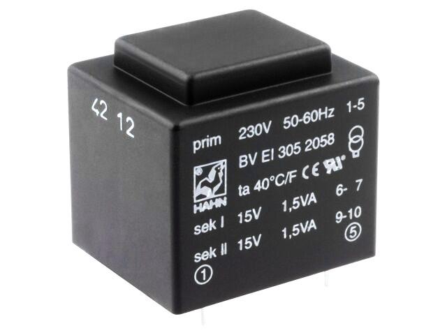 Transfo moule 3va 2 x 15v 230v 27.5x32.5x29.8mm