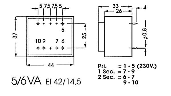 Transfo moule 5va 2 x 7.5v - 45x37x33mm