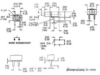 Bouton-poussoir subminiature horizontal 90° - off-(on) 1a 28vcc