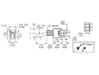 Inverseur subminiature vertical unipolaire on-on - type pour ci sans filetage