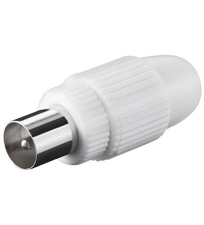 Fiche coax male tv 9.5mm / 2.3mm plastique blanc haute qualite