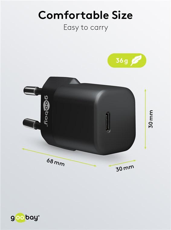 Chargeur rapide usb-c pd (power delivery) nano (20w) noir