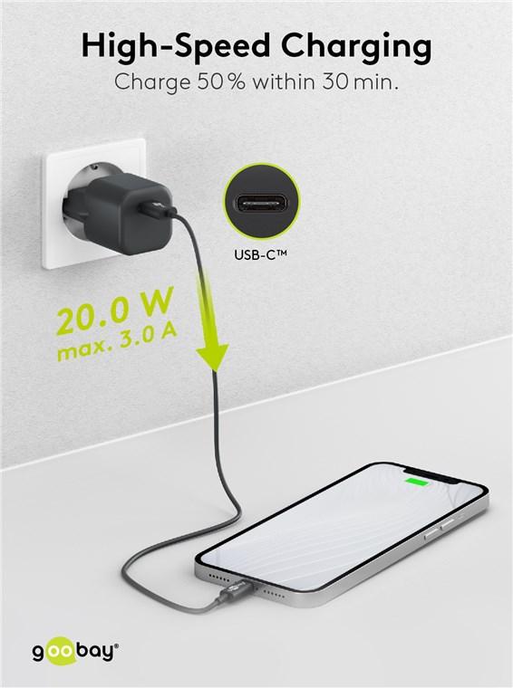 Chargeur rapide usb-c pd (power delivery) nano (20w) noir