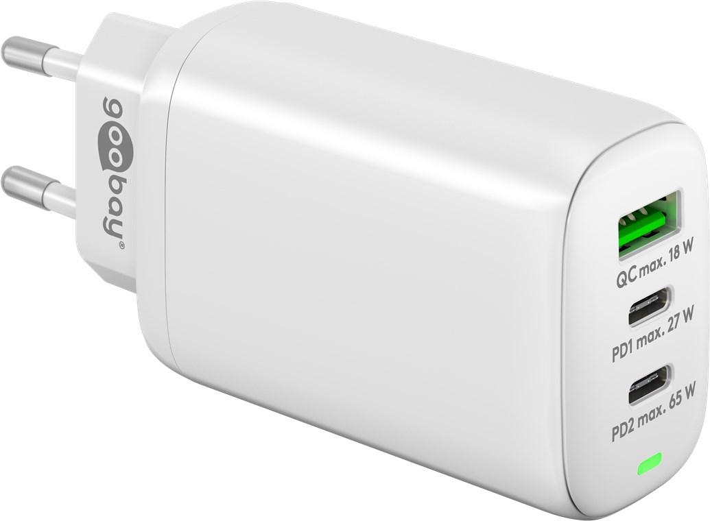 Chargeur ultra rapide usb-c pd(power delivery) x2(65w+27w) + usb-a qc3(18w)