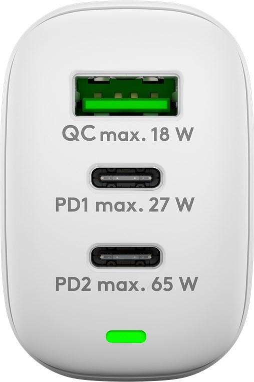 Chargeur ultra rapide usb-c pd(power delivery) x2(65w+27w) + usb-a qc3(18w)