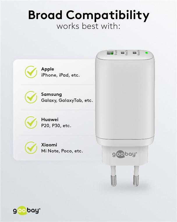 Chargeur ultra rapide usb-c pd(power delivery) x2(65w+27w) + usb-a qc3(18w)