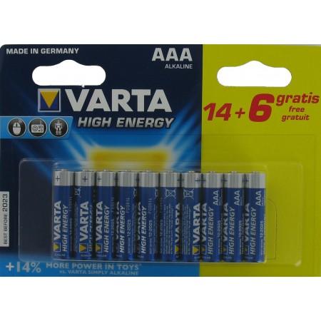 Pile cylindrique alcaline aaa (r03) hight energy 1.5v- 1100ma varta 4903.121.414 (24 pc/bl)