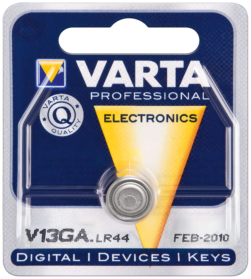 Pile bouton alcaline 1.5v 125ma lr44 (11.6x5.4mm) varta 4276.801.401