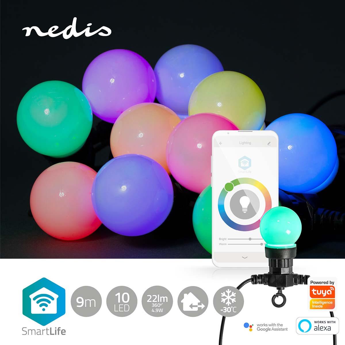Guirlande 10 lampes à leds couleurs - wi-fi - rgb - 10 led's - 9 m - android? / ios