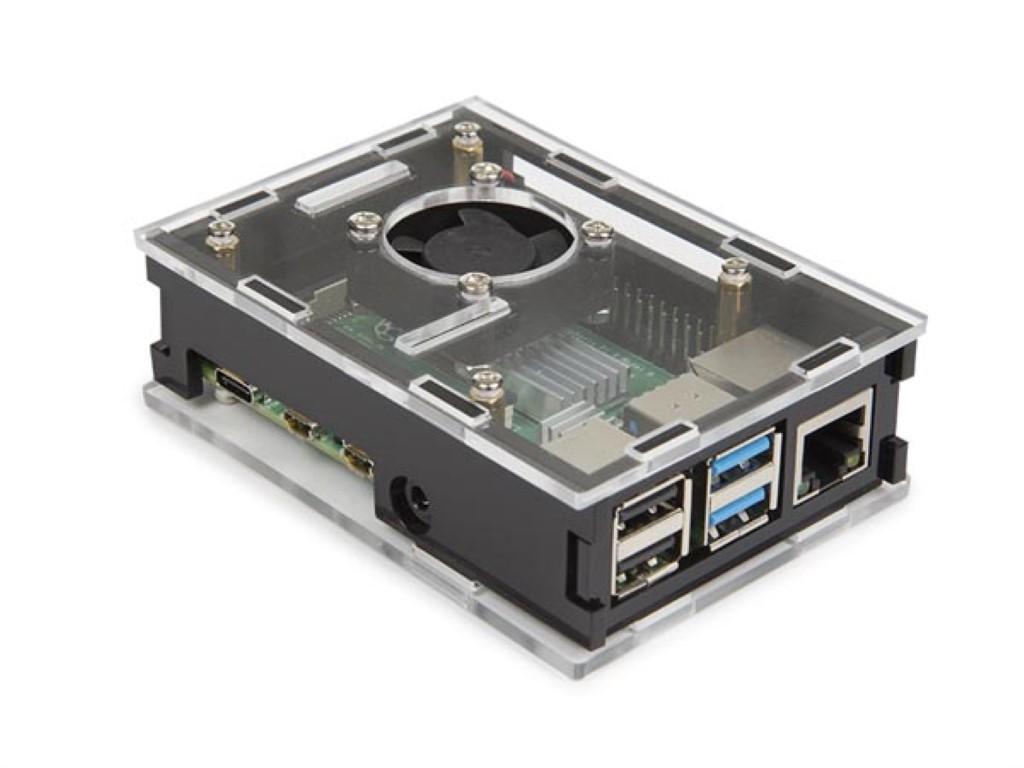 Boîtier transparent avec dissipateurs thermiques et ventilateur pour raspberry pi 4®