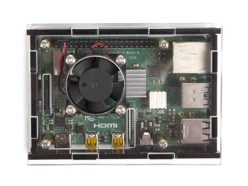 Boîtier transparent avec dissipateurs thermiques et ventilateur pour raspberry pi 4®
