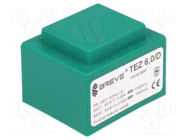 Transformateur moule 6va 2 x 9v / 2 x 0.334a