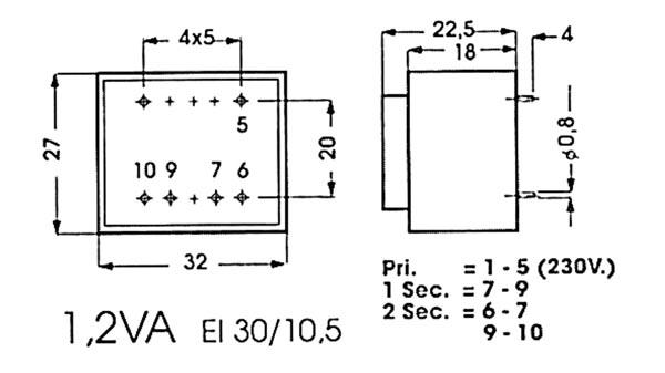 Transformateur moule  1.2va  2 x 15v / 2 x 0.040a