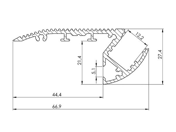 Profile alu pour flexible led  2m escalier h 27mm