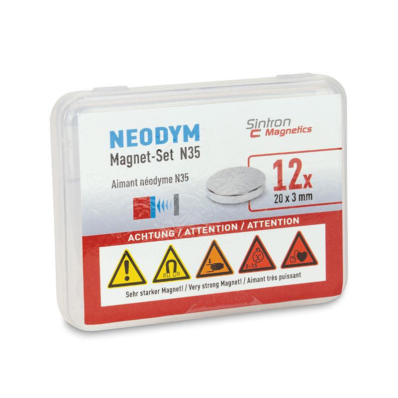 Jeu de 12 aimants neodyme disques 20 x 3 mm