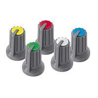 Assortiment de 25 boutons plastiques pour axes moletés 6mm 14 x 20mm 5 couleurs différentes