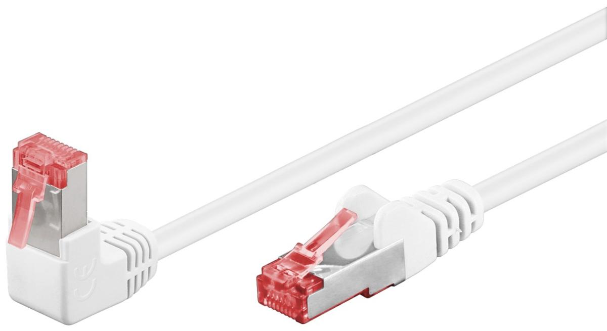 Cable ethernet rj45 cat6 s/ftp / coudé 90° / blanc  / l = 1m