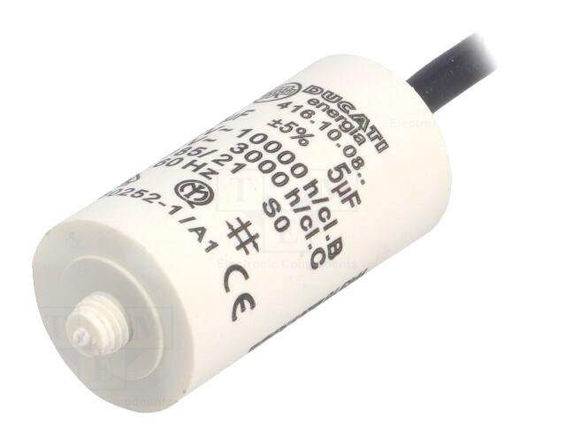 Condensateur permanent pour moteur electriques, pompes, ventilateurs 5uf 450v 28x55mm avec filetage m8