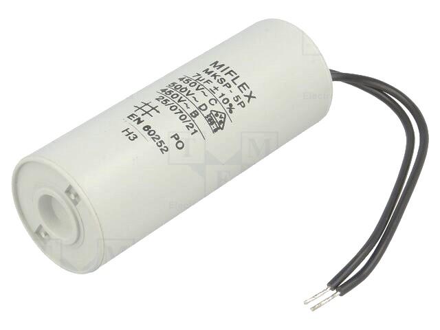 Condensateur permanent a fils 7uf 450v ac 30x78mm