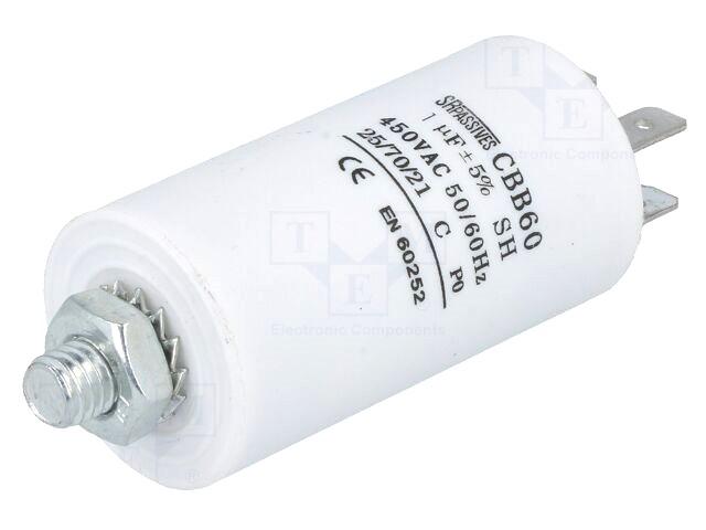 Condensateur permanent pour moteur electriques, pompes, ventilateurs, a cosses 1uf 450v 30x60mm