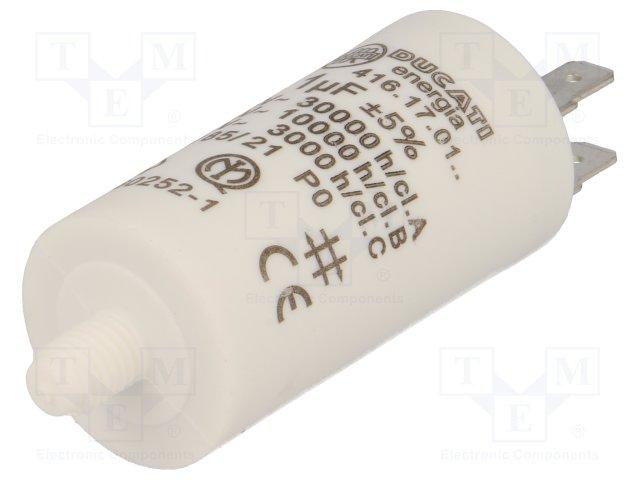 Condensateur demarrage moteur a cosses 40uf 250vac 36.5x68.5mm + filetage m8