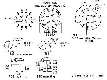 Commutateur rotatif 4 circuits / 3 positions - cos 0v d=25mm axe=6mm cosse à souder