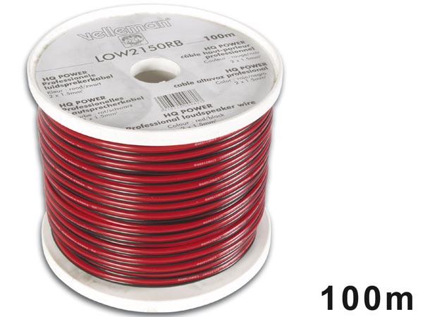 Câble haut-parleurs 2x1.5 carré 100 metres rouge/noir
