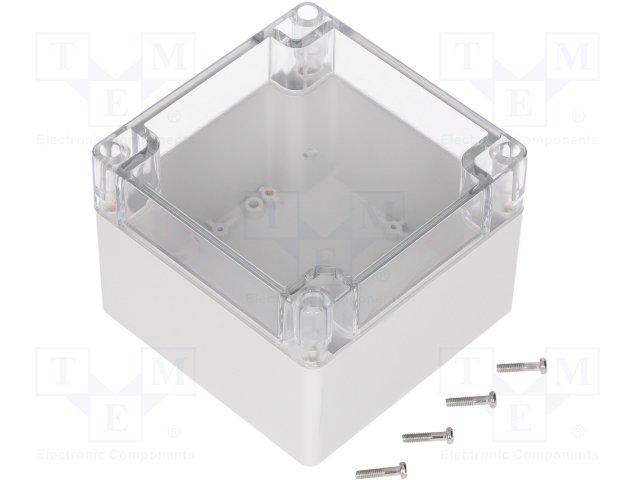 Coffret etanche ip65 en polycarbonate - gris clair avec ouvercle transparent 120 x 120 x 90mm