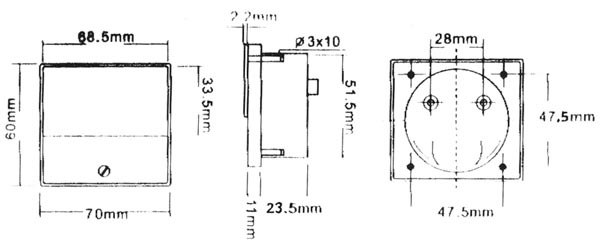 Galvanomètre classe 2.5 100uacc dim:70x60x35mm affichage: 70x32mm