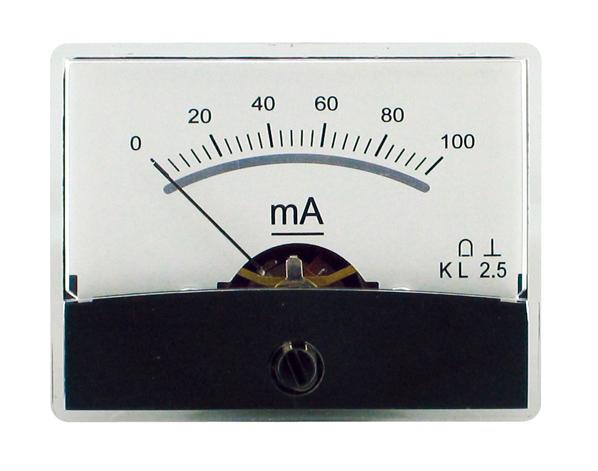 Ampèremètre analogique de tableau 100ma cc / 60 x 47mm avec miroir classe 2,5