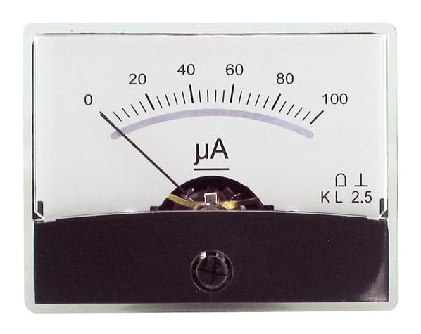 Ampèremètre analogique de tableau 100µa cc / 60 x 47mm avec miroir classe 2,5