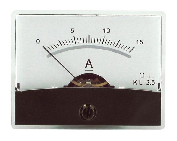 Ampèremètre analogique de tableau 15a cc / 60 x 47mm avec miroir classe 2,5