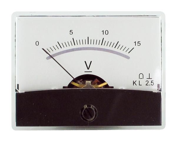 Voltmètre analogique de tableau 15vcc / 60 x 47mm avec miroir classe 2,5