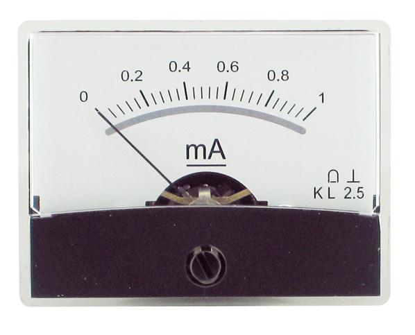 Ampèremètre analogique de tableau 1ma cc / 60 x 47mm avec miroir classe 2,5