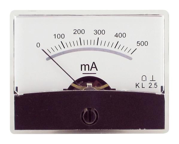 Ampèremètre analogique de tableau 500ma cc / 60 x 47mm avec miroir classe 2,5