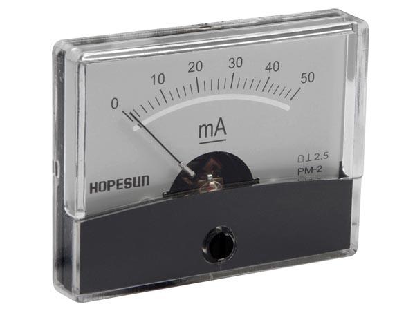 Ampèremètre analogique de tableau 50ma cc / 60 x 47mm avec miroir classe 2,5