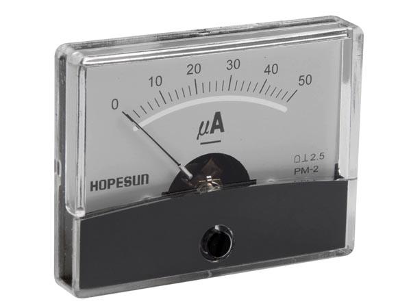Ampèremètre analogique de tableau 50µa cc / 60 x 47mm avec miroir classe 2,5